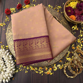 Vriksham Pastel Peach With Veldhaari Maroon Border Kanchi Silk Saree-VS4775